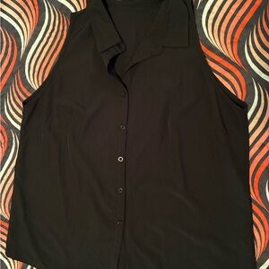 Black Sleeveless Button-Up Blouse